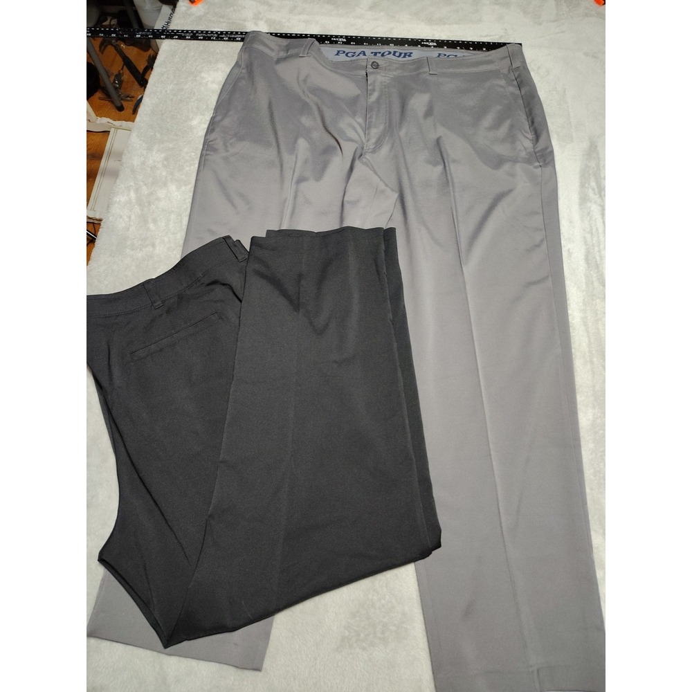 Lot Of 2 PGA Tour Golf Pants Men 42/29.5 Gray/Black Comfort Activity Stretch